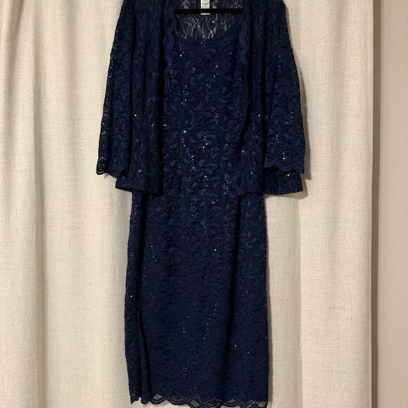 Alex Evenings Navy Lace Dress with Matching Jacket — Size 14 - Picture 1 of 3